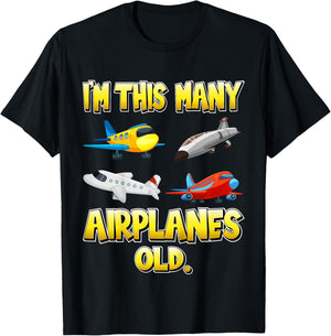 Kids I'm This Many Airplanes Old 4 Years Old 4th Birthday Kids T-Shirt - T-Shirt | Black