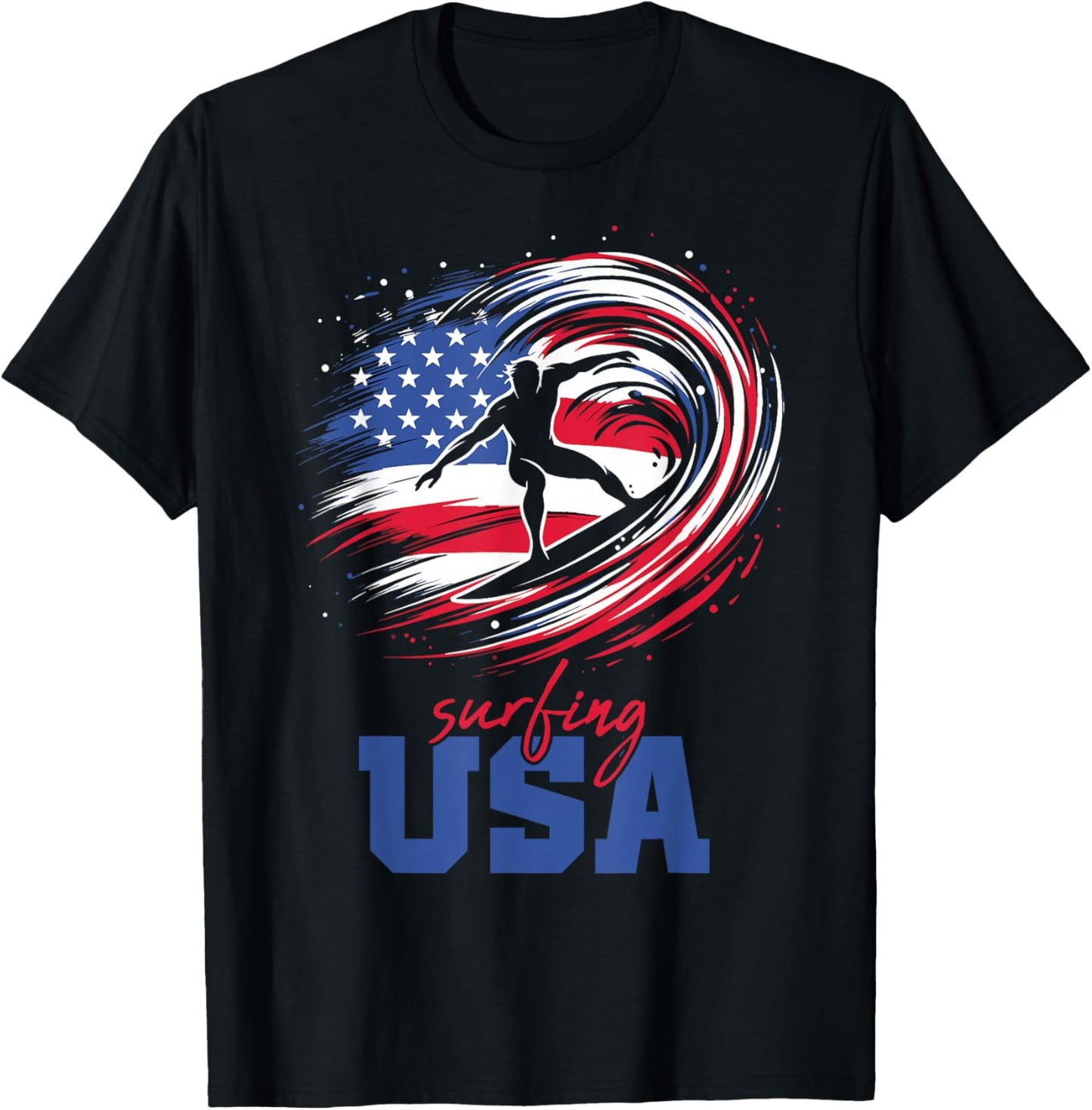 Surfing USA American Flag Surfer Patriotic T-Shirt - T-Shirt | Black