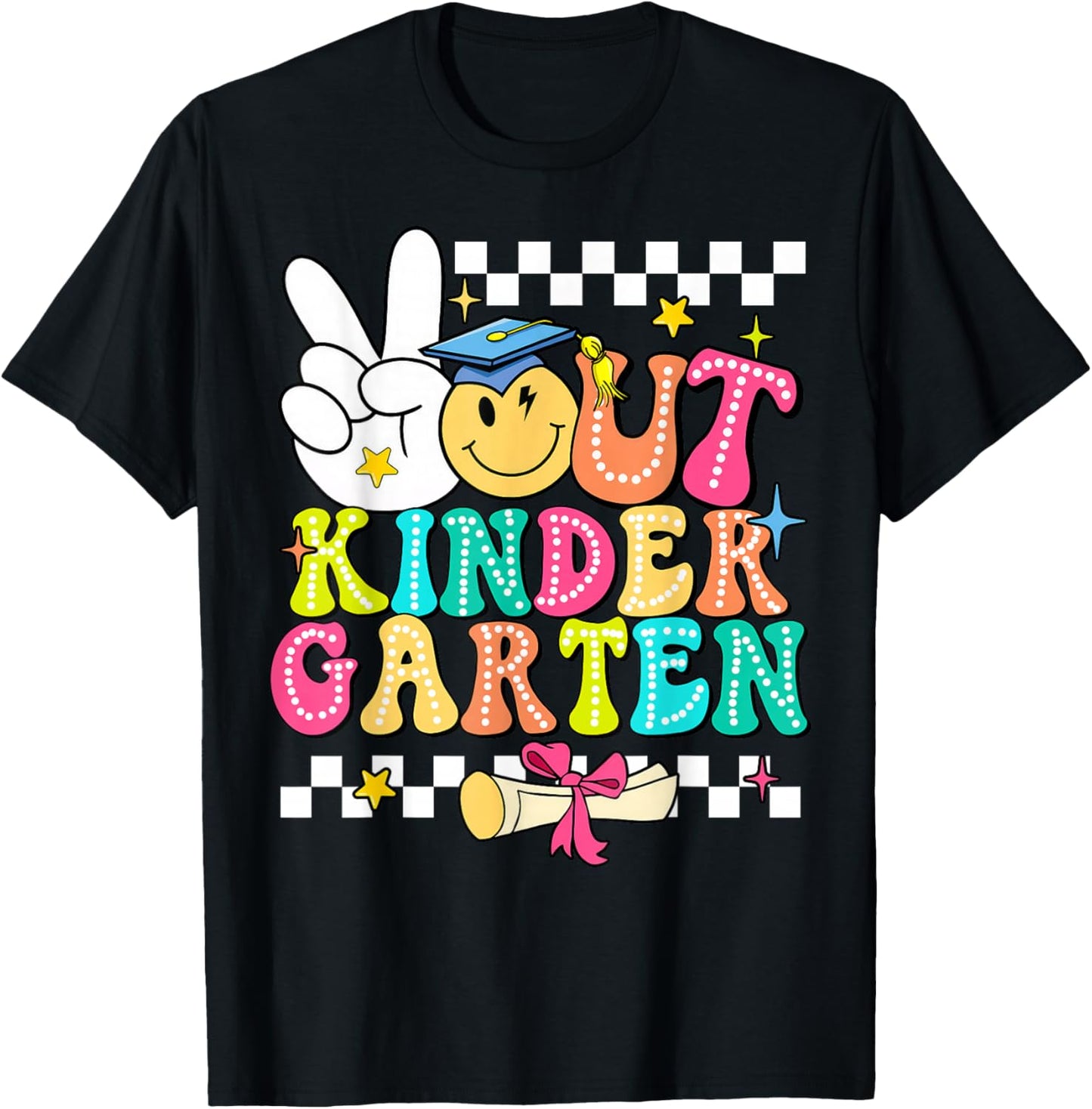 Peace Out Kinder Garten Graduation Funny Teacher Student Men Women Kids T-Shirt - T-Shirt | Black