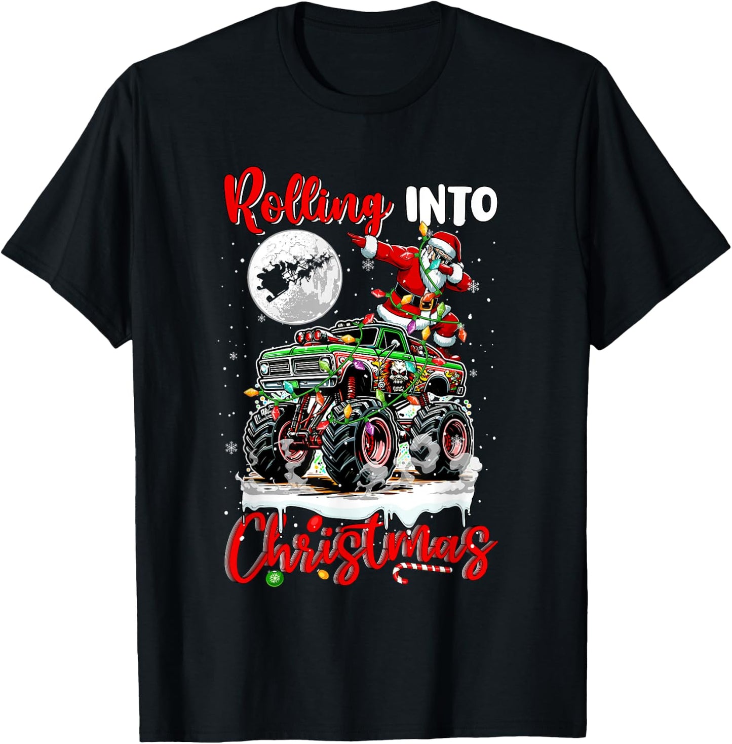 Rolling Into Christmas Santa Dabbing On Monster Truck Driver T-Shirt - T-Shirt | Black