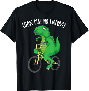 Look Ma! No Hands! | Cute Little T-Rex Biking Funny Boy Gift T-Shirt - T-Shirt | Black