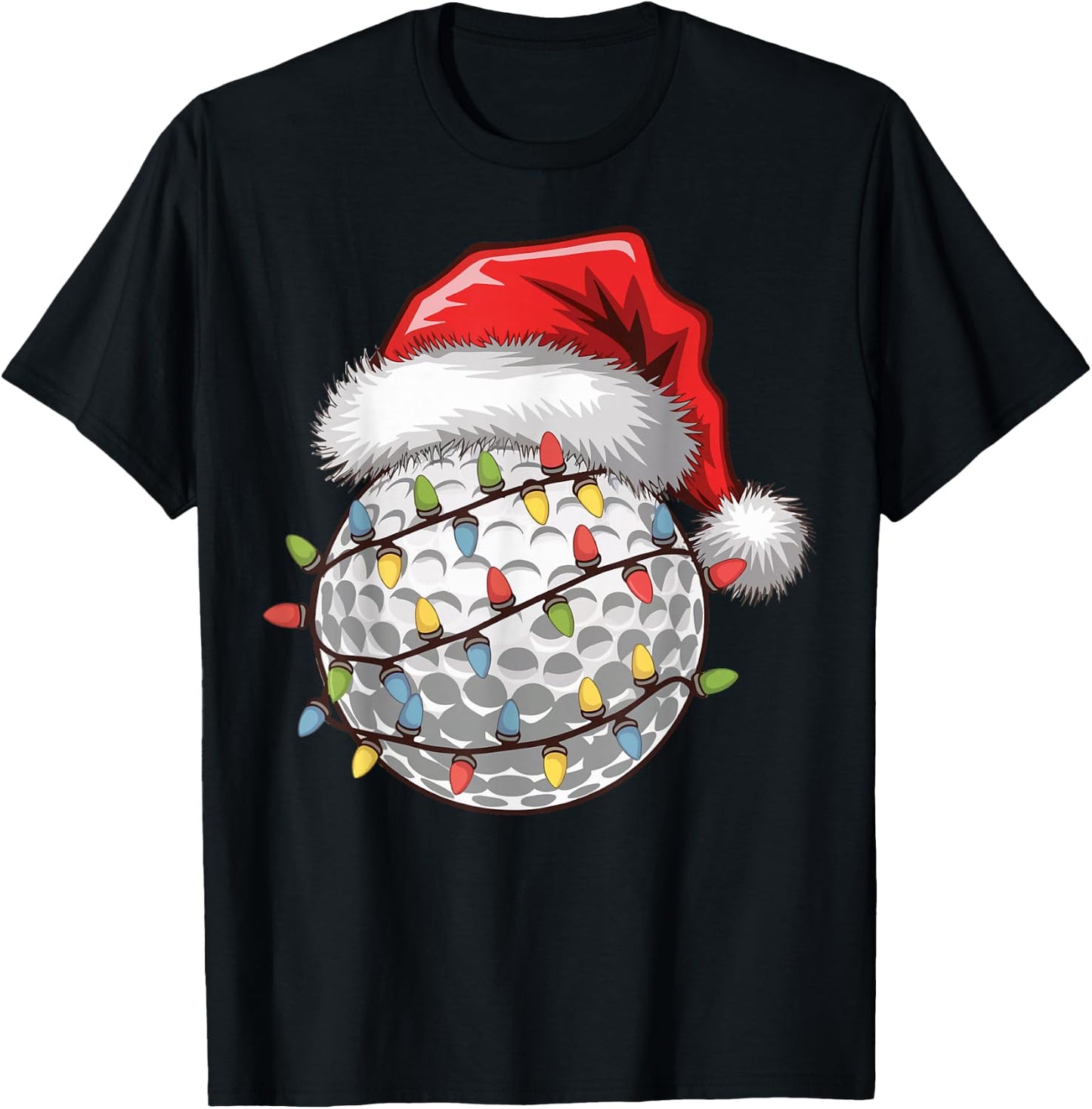 Golf Ball Santa Hat Christmas Tree Lights Golfing Golfer T-Shirt - T-Shirt | Black