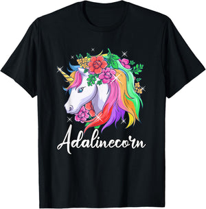 Cute Adalinecorn Personalized Name Unicorn Adaline T-Shirt - T-Shirt | Black