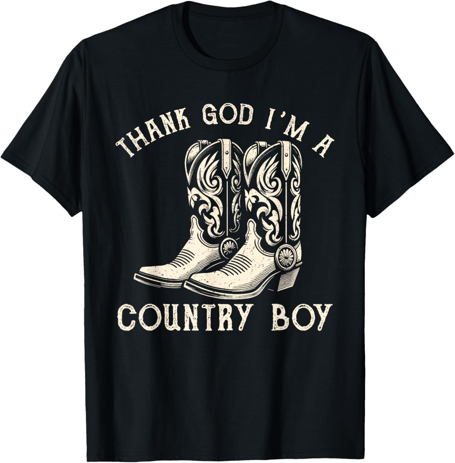 Thank God I'm A Country Music Boy Cowboy Western Retro T-Shirt - T-Shirt | Black