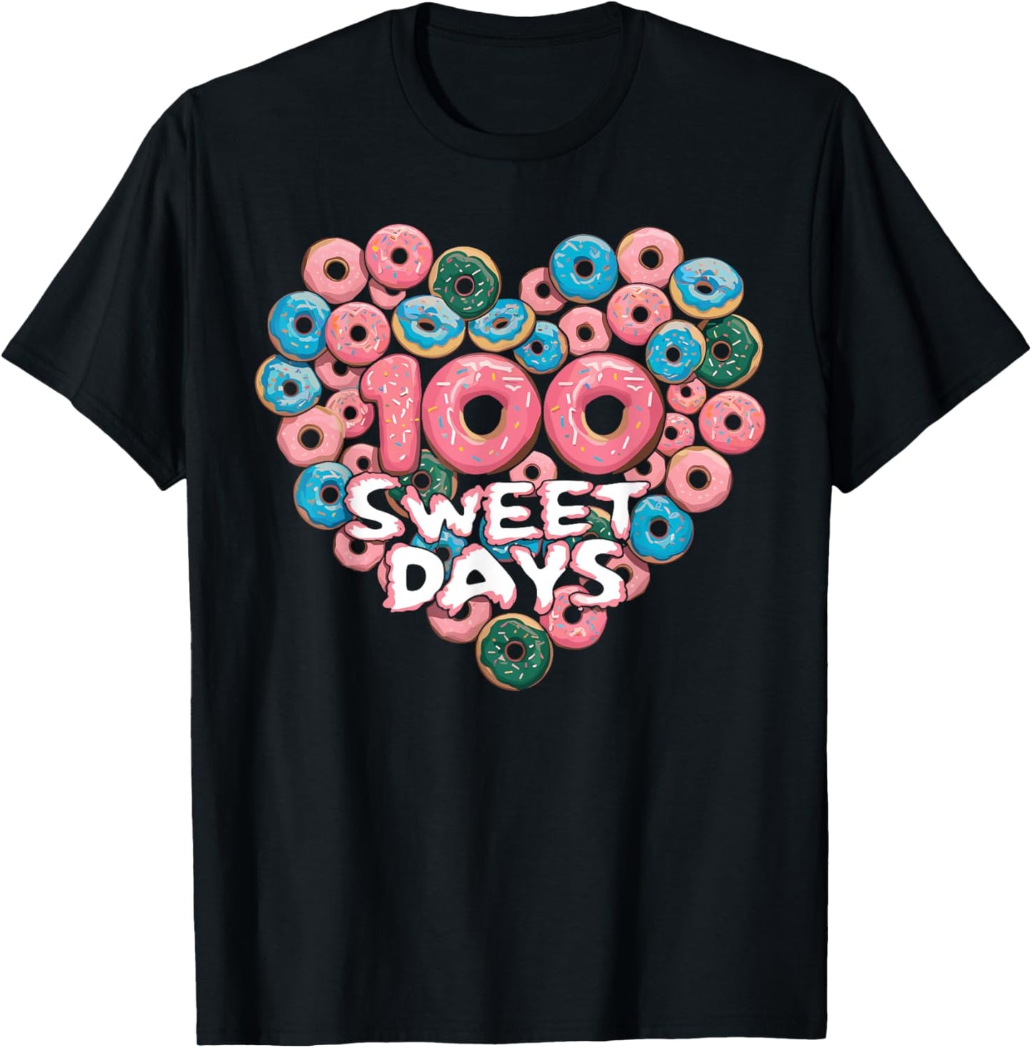 Happy 100th Day Of School Donuts 100 Sweet Days Teacher Kids T-Shirt - T-Shirt | Black