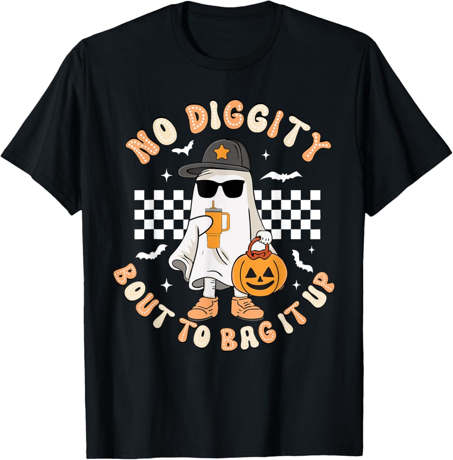 No Diggity Bout To Bag It Up Retro Halloween Ghost Toddler T-Shirt - T-Shirt | Black
