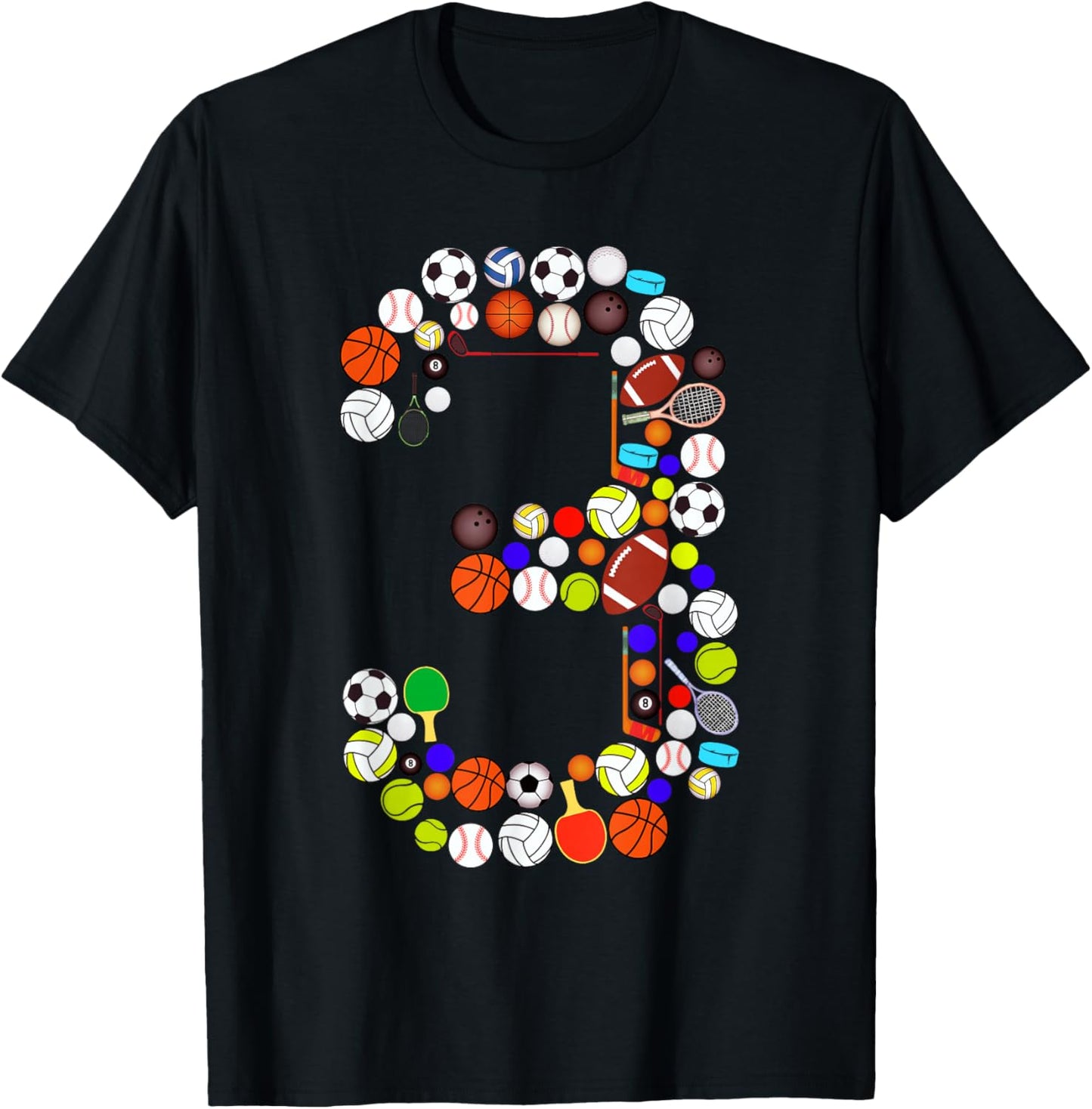 Kids 3rd Birthday Sports Big Number Three 3 Year Old Boy T-Shirt - T-Shirt | Black