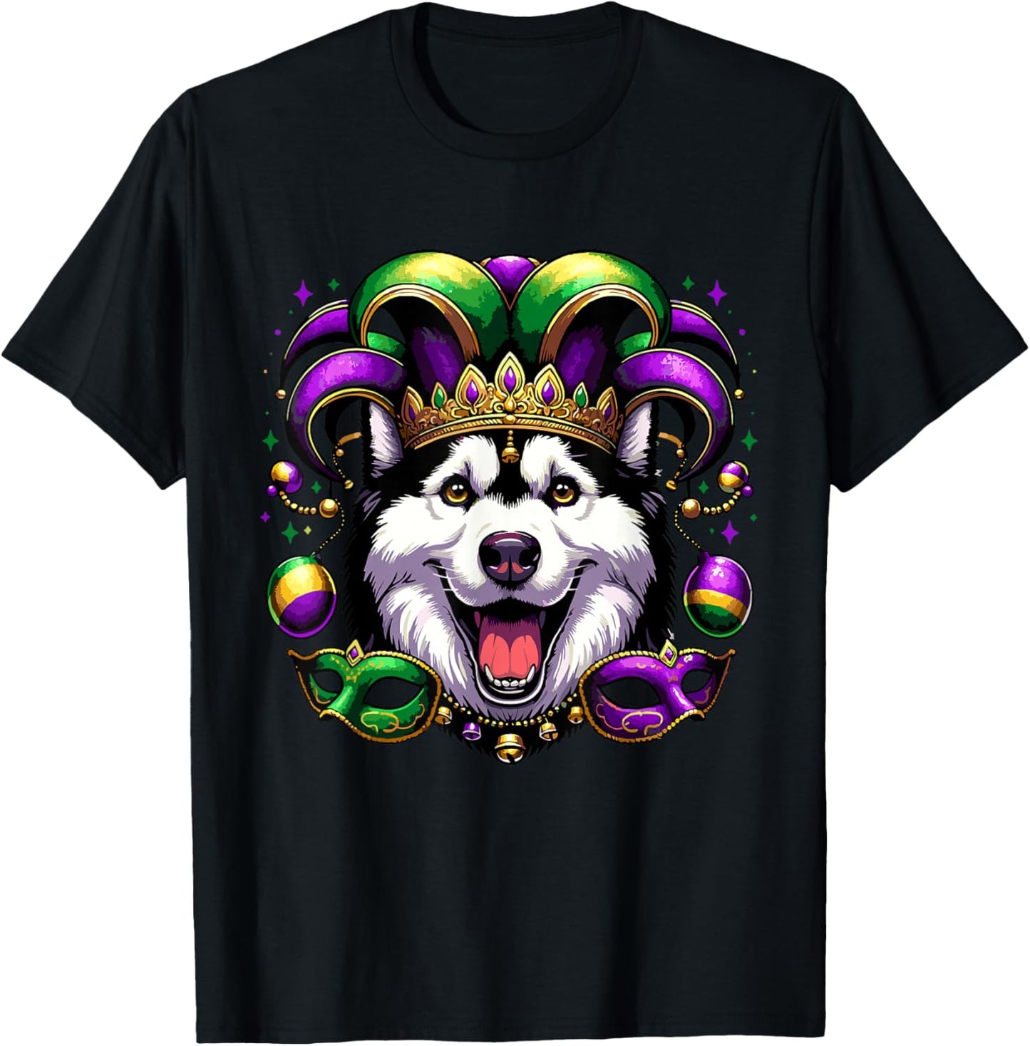Siberian Husky Dog Breed Costume Outfit Women Men Mardi Gras T-Shirt - T-Shirt | Black