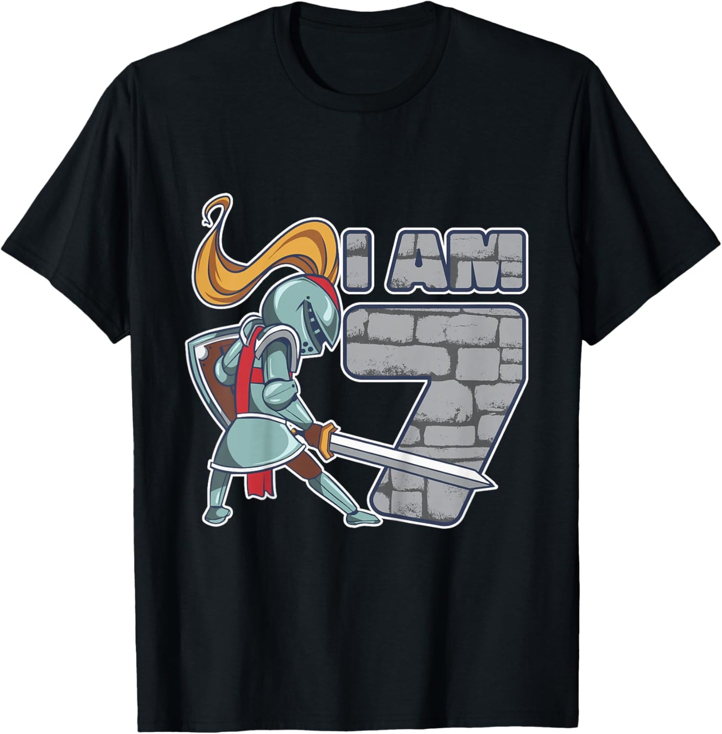 Kids Knight 7 Year Old Birthday Boy 7th Birthday T-Shirt - T-Shirt | Black