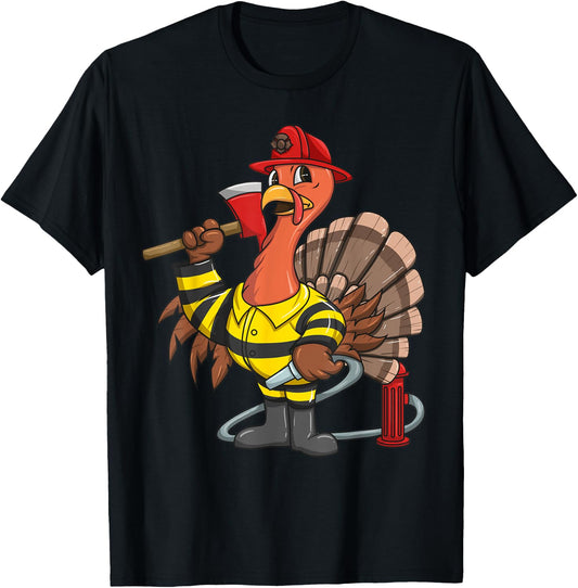 Thanksgiving Firefighter Turkey - Proud Fireman Gift T-Shirt - T-Shirt | Black