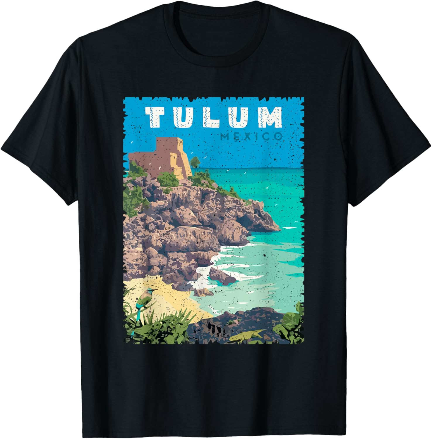 Vintage Distressed Tulum Beach Mexico Vacation Souvenir T-Shirt - T-Shirt | Black