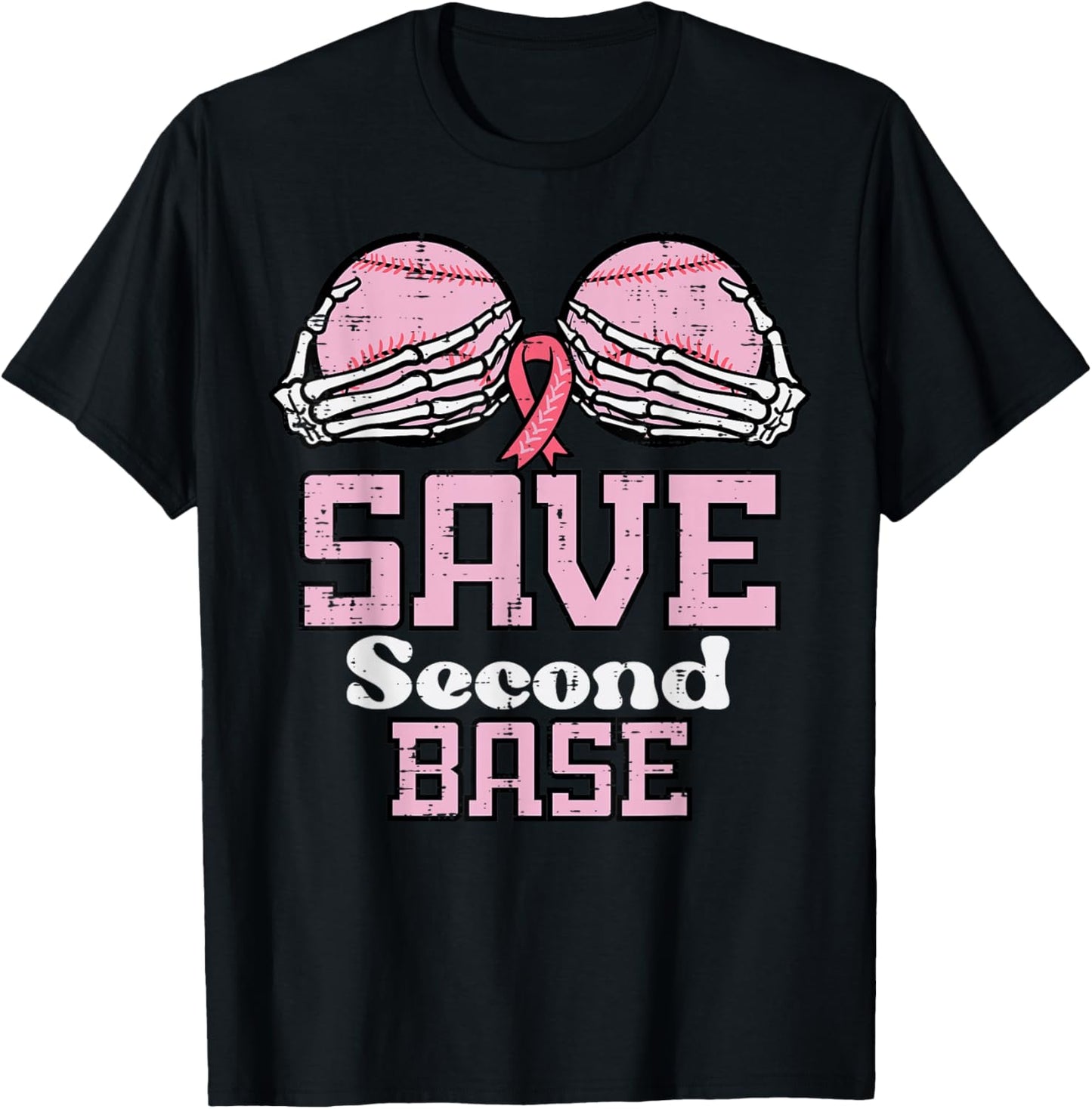 Breast Cancer Baseball Save 2nd Base Awareness Men Women T-Shirt - T-Shirt | Black