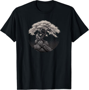 Bonsai Tree In Japanese Zen Buddhist Spiritual nature T-Shirt - T-Shirt | Black