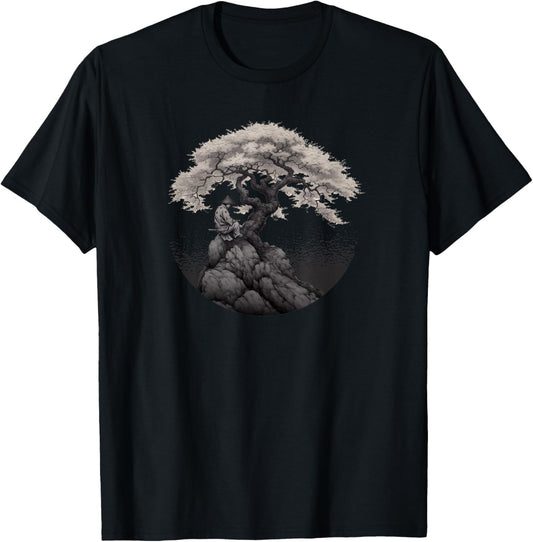 Bonsai Tree In Japanese Zen Buddhist Spiritual nature T-Shirt - T-Shirt | Black