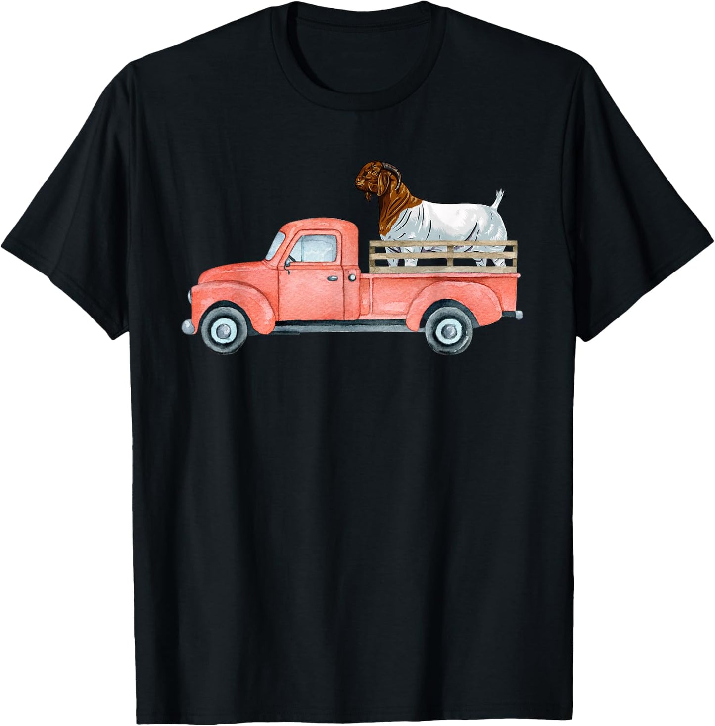 Boer Goat Buck in a Red Truck T-Shirt - T-Shirt | Black