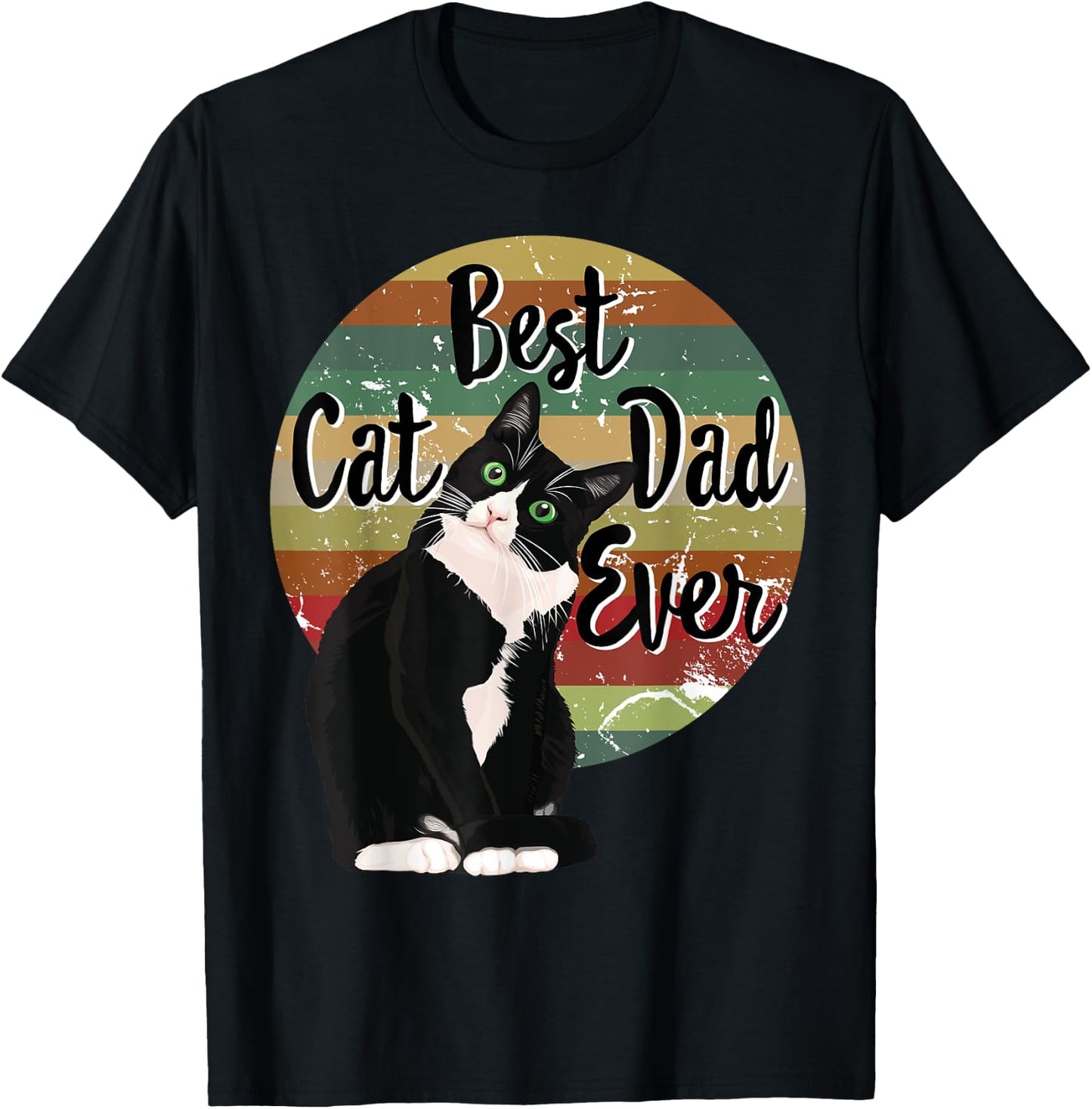 Best Cat Dad Ever Tuxedo Father's Day Gift Funny Retro Shirt Women T-Shirt - T-Shirt | Black