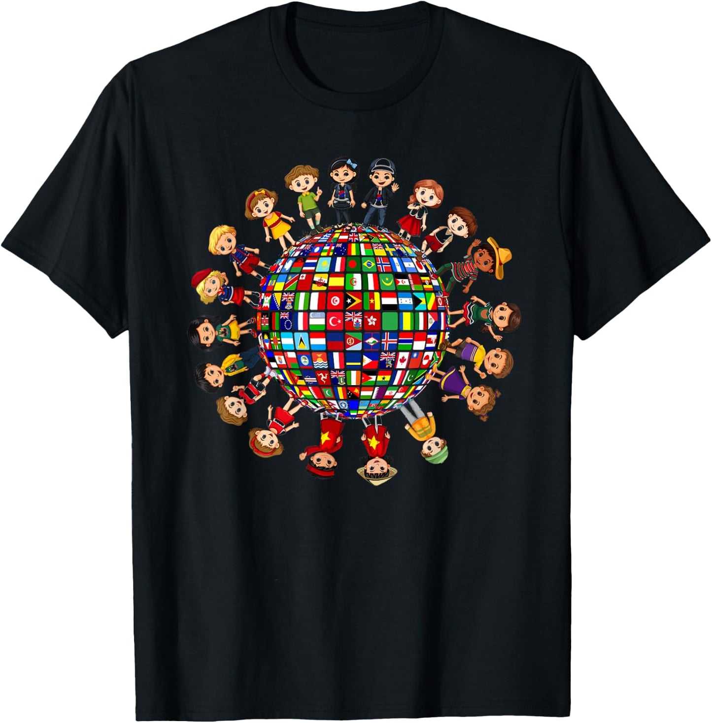 Flags of the World Cultural diversity Kids around the Globe T-Shirt - T-Shirt | Black