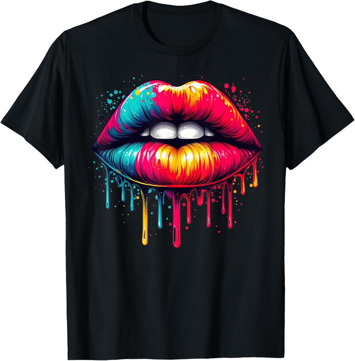 Lips Kiss Shirt Men Kids Colorful Lips T-Shirt - T-Shirt | Black