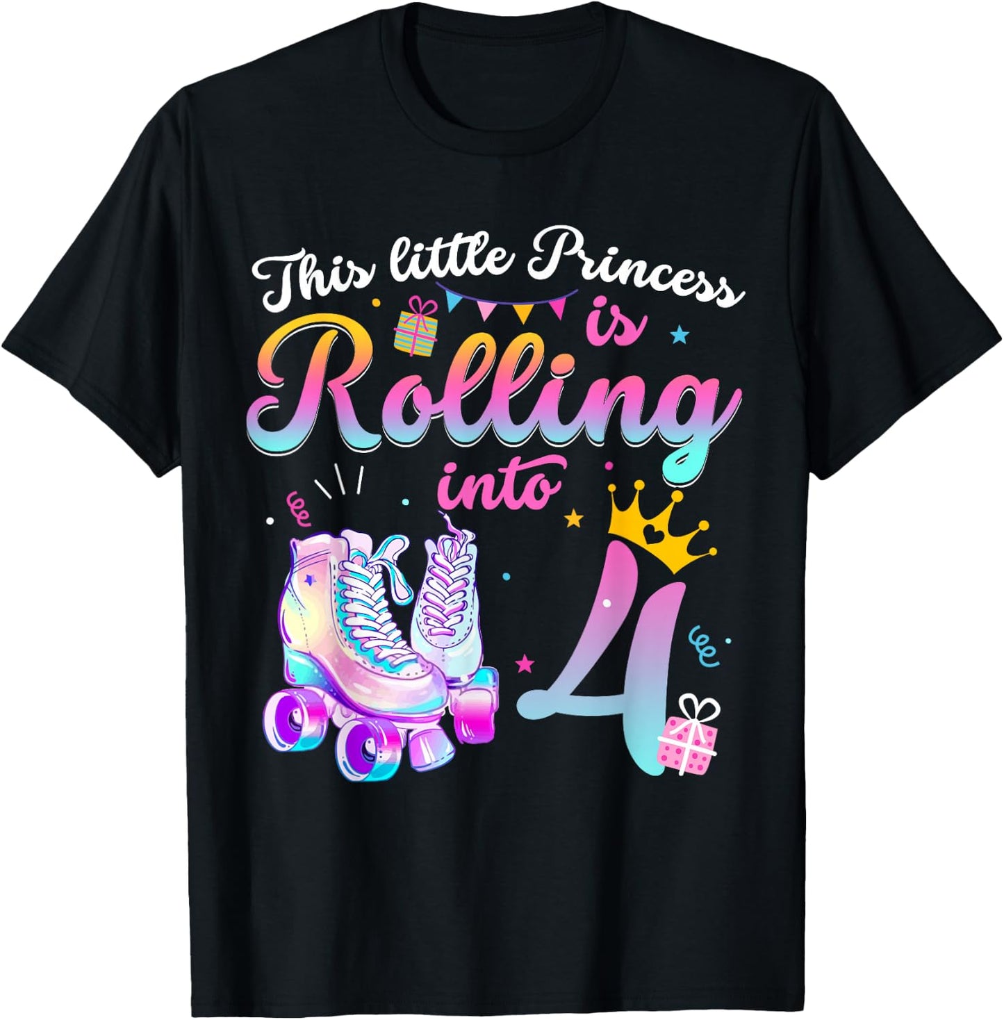 Roller Skate 4th Birthday Shirt 4 Year Old Girl Party Outfit T-Shirt - T-Shirt | Black