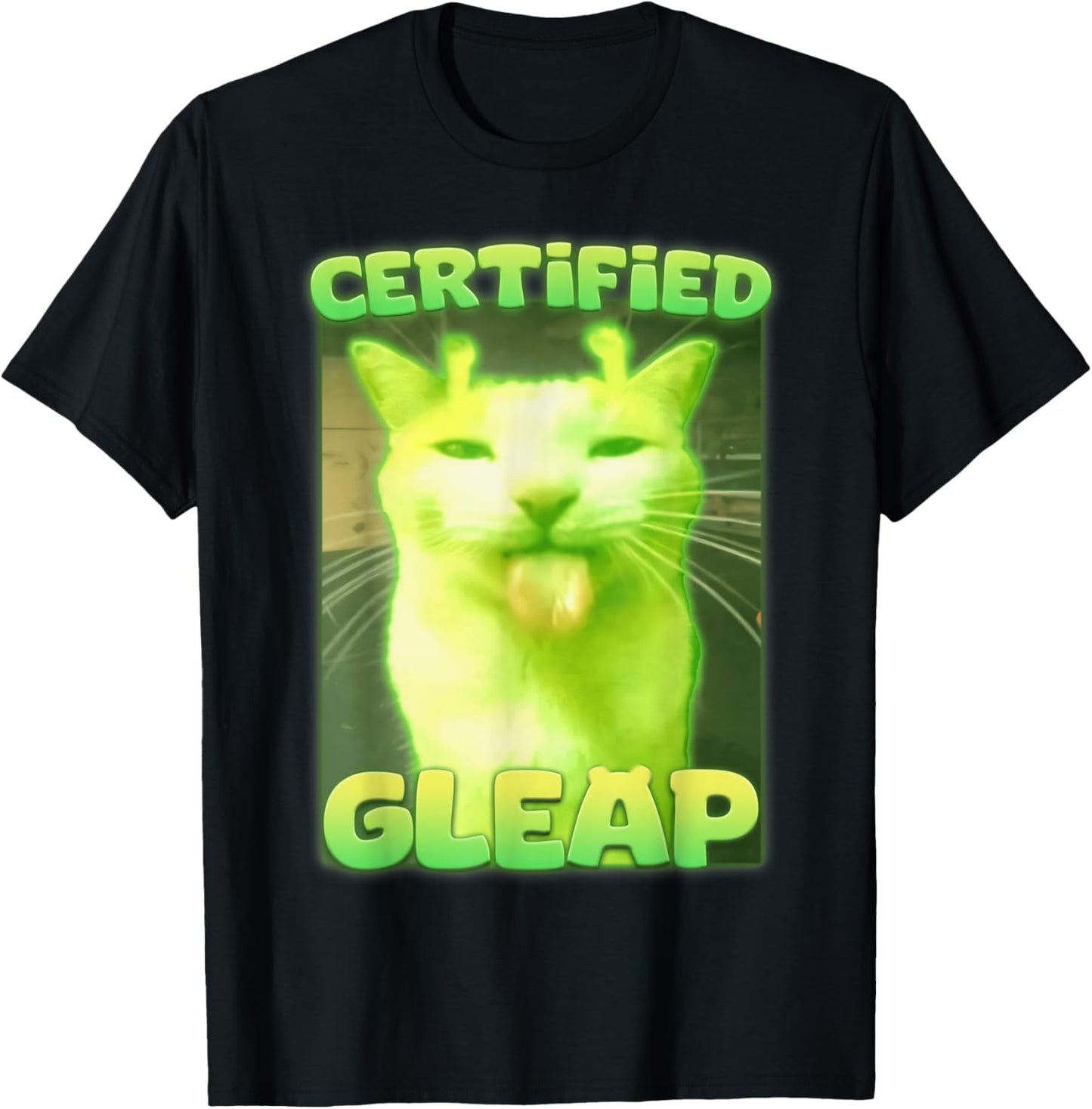 Certified Gleap Funny Alien Brainrot Cat Meme Women Kids T-Shirt - T-Shirt | Black
