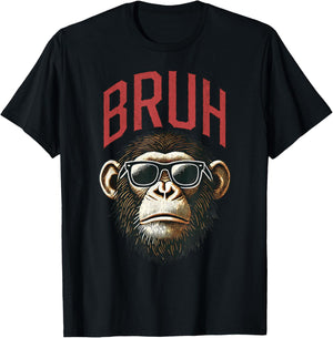 Vintage Style Bruh Chimpanzee Funny Boys Kids Teen Sayings T-Shirt - T-Shirt | Black