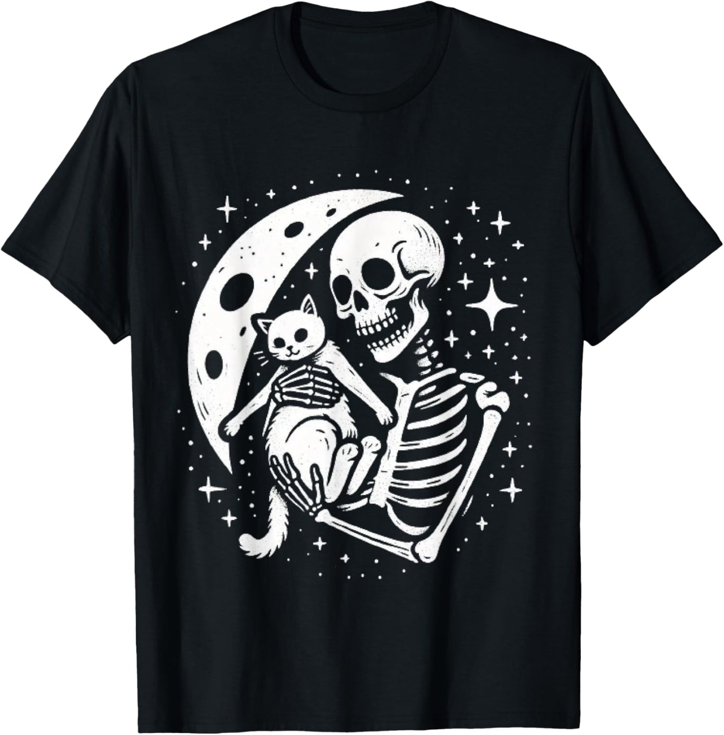 Vintage Skeleton Cat Skull Goth Halloween Men Women Kids T-Shirt - T-Shirt | Black