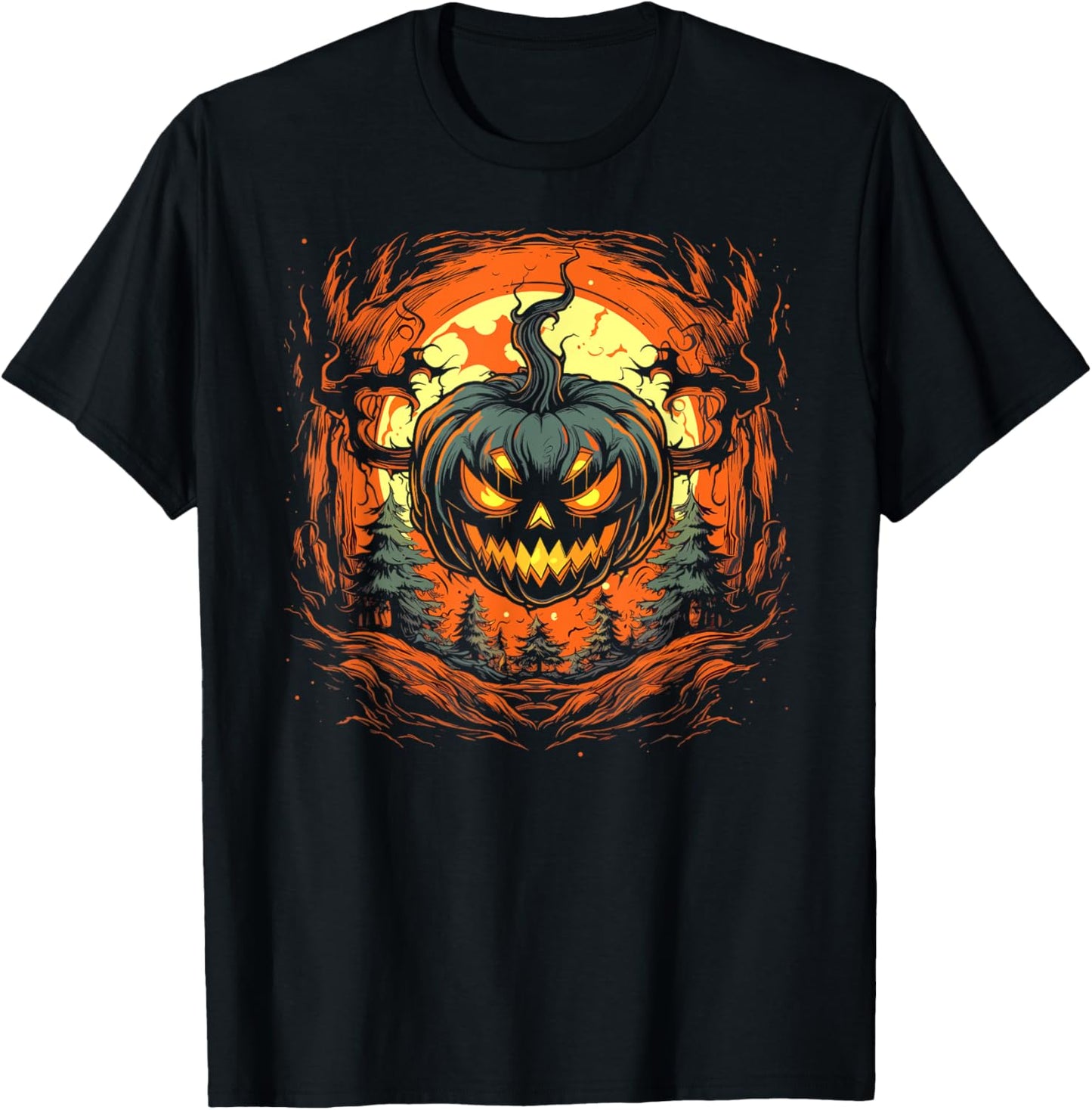 Pumpkin Jack o Lantern Demon Monster Scary Halloween Graphic T-Shirt - T-Shirt | Black