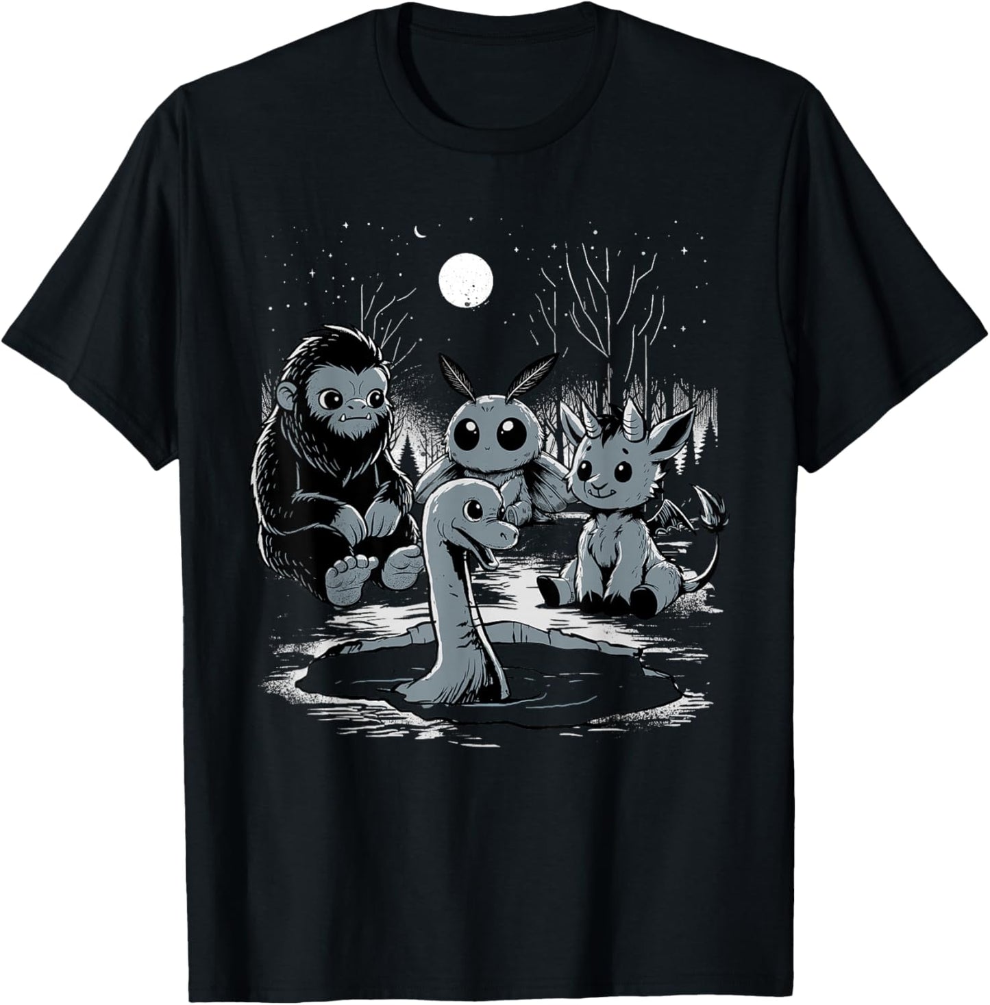 Cryptid Shirt Bigfoot Loch Ness Monster Mothman Jersey Devil T-Shirt - T-Shirt | Black