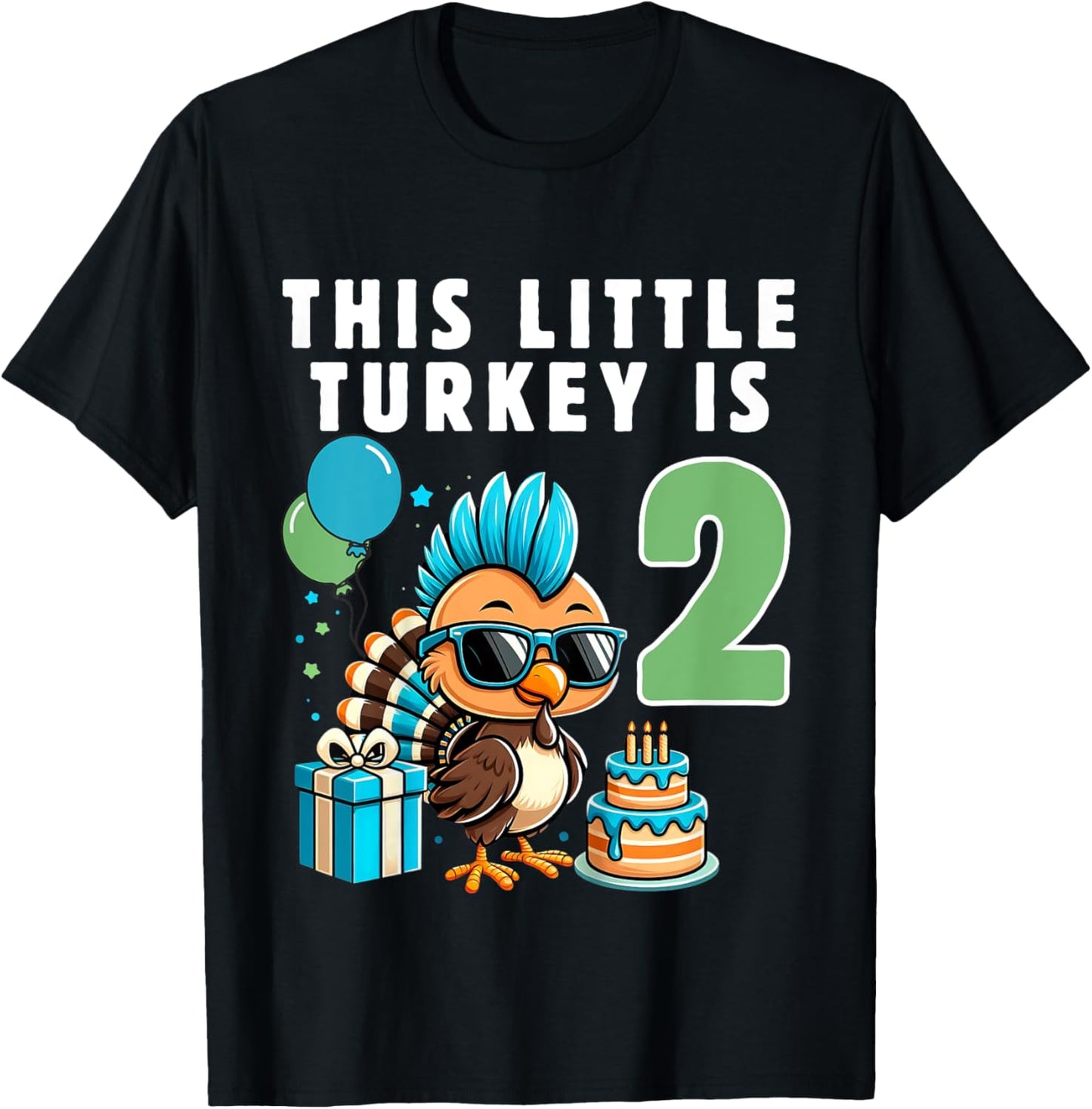 Kids This Little Turkey is 2, Boys 2nd Birthday Kids Thanksgiving T-Shirt - T-Shirt | Black