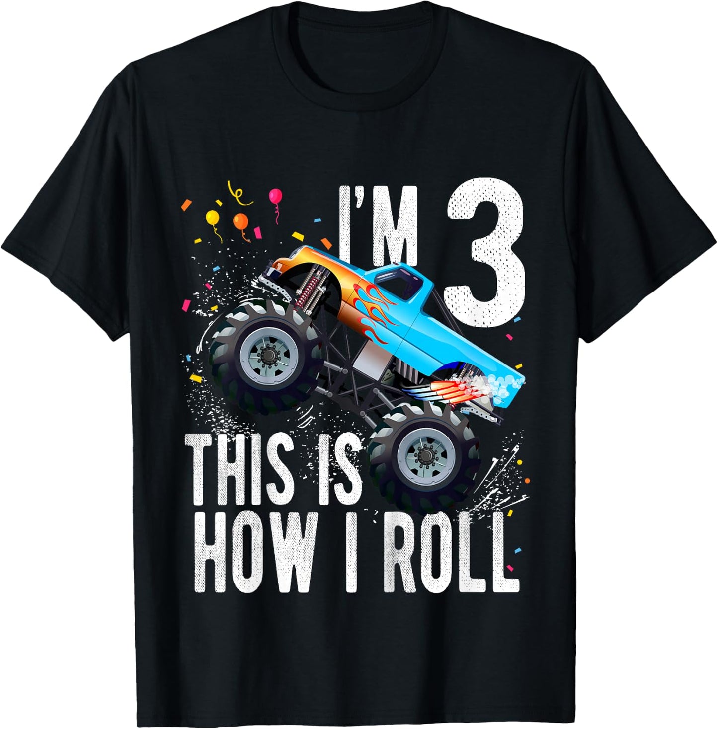 Kids 3 Year Old Shirt 3rd Birthday Boy Monster Truck Car T-Shirt - T-Shirt | Black