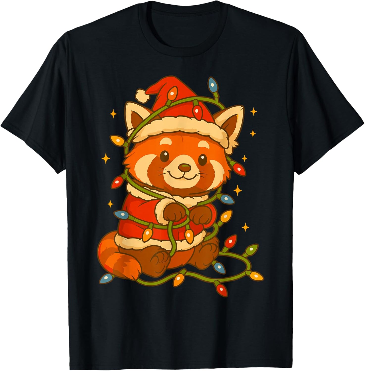Red Panda with Christmas Lights and Costume T-Shirt - T-Shirt | Black