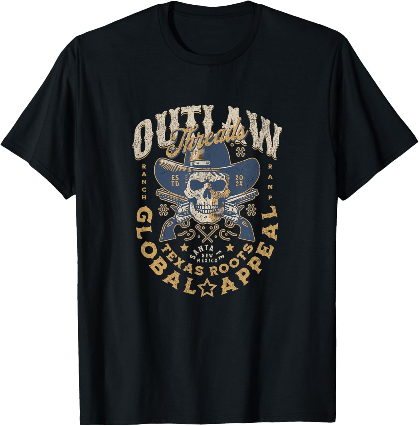 Outlaw Threads - Cowboy Skull Dead Revolver Skeleton T-Shirt - T-Shirt | Black