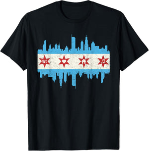 Chicago House Music Vintage DJ EDM Flag Skyline Party Group T-Shirt - T-Shirt | Black