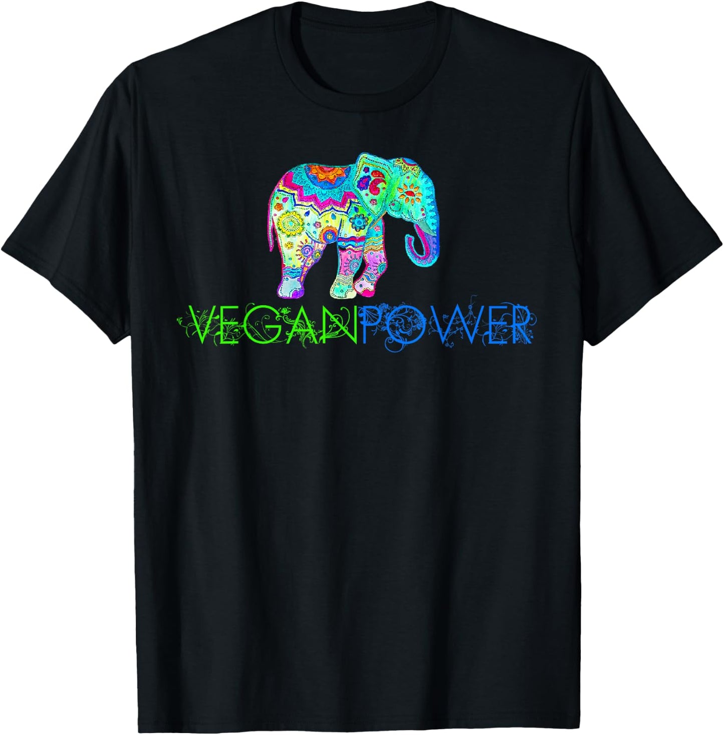 Vegan Power Elephant Mandala, Vegan Gifts 2023 2024 T-Shirt - T-Shirt | Black