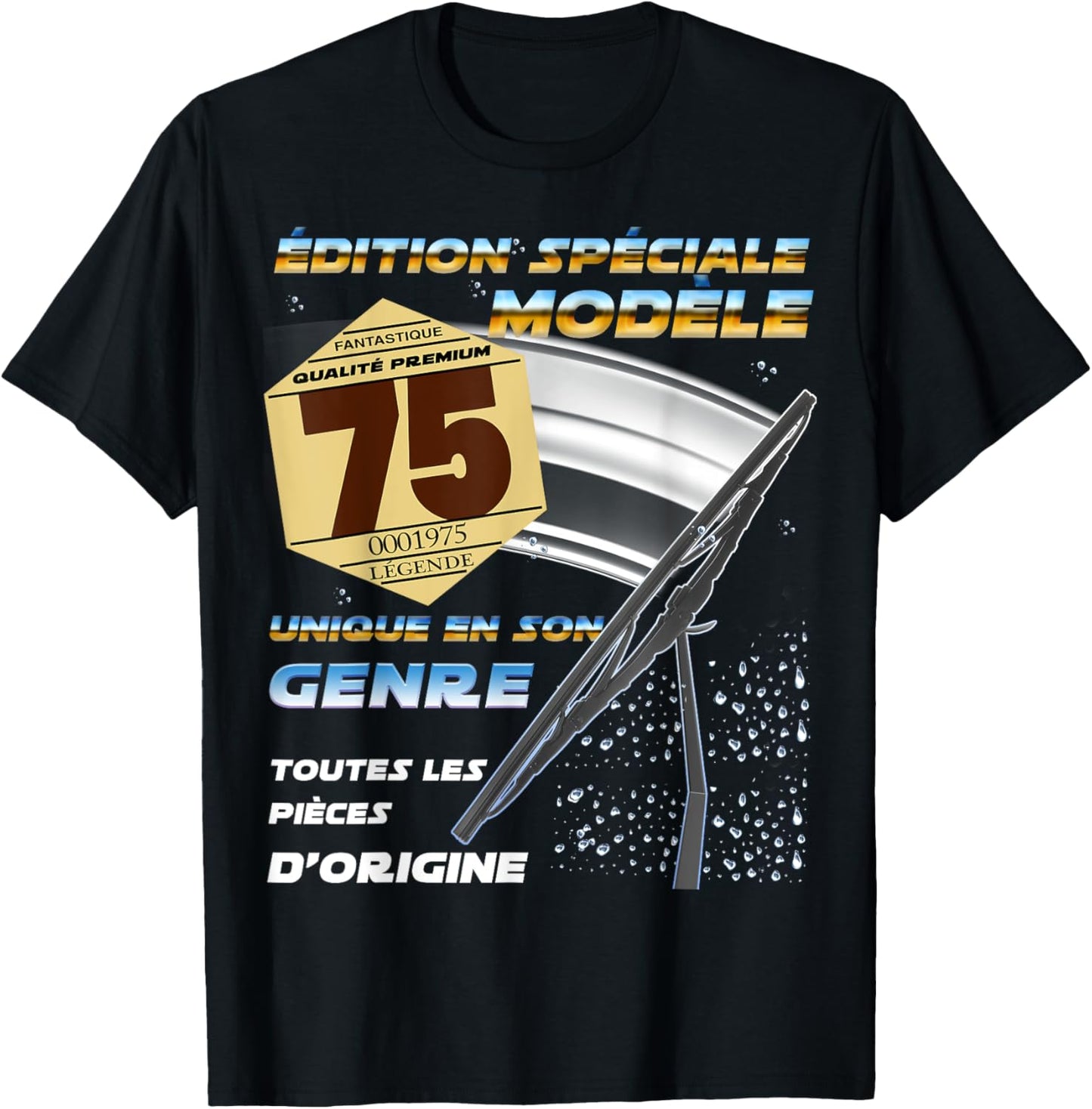 Birthday 50 Years Man Woman Vignette Auto 75 1975 , Black, S T-Shirt - T-Shirt | Black