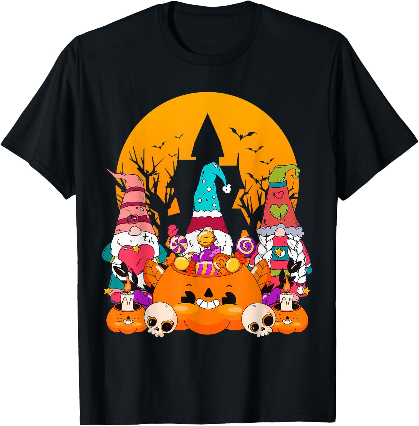 Three Gnomes Happy Halloween Costume Fall Candy Corn Pumpkin T-Shirt - T-Shirt | Black