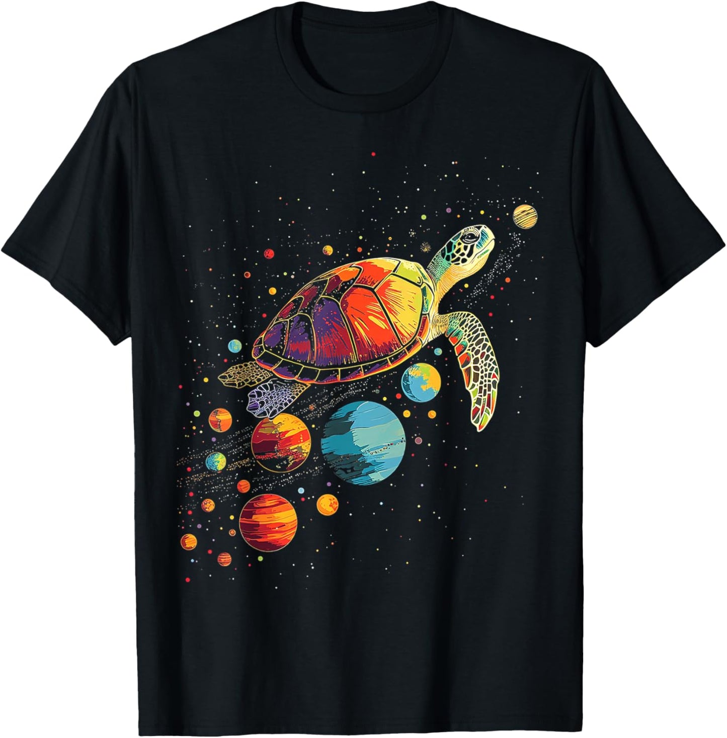 Turtler Planets Art Animal Colorful Graphic Turtle T-Shirt - T-Shirt | Black