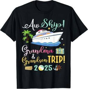 Aw Cruise Ship Grandma & Grandson Trip 2025 Family Vacation T-Shirt - T-Shirt | Black