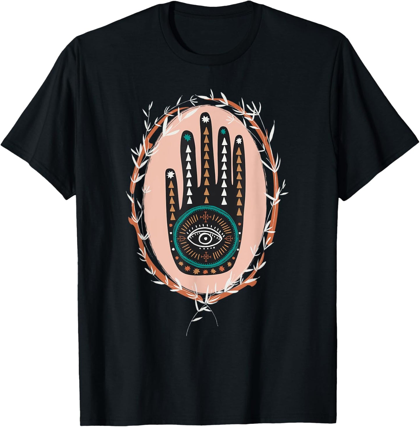 Hamsa Hand of Fatima Henna Tribal Boho Graphic Girl Women T-Shirt - T-Shirt | Black