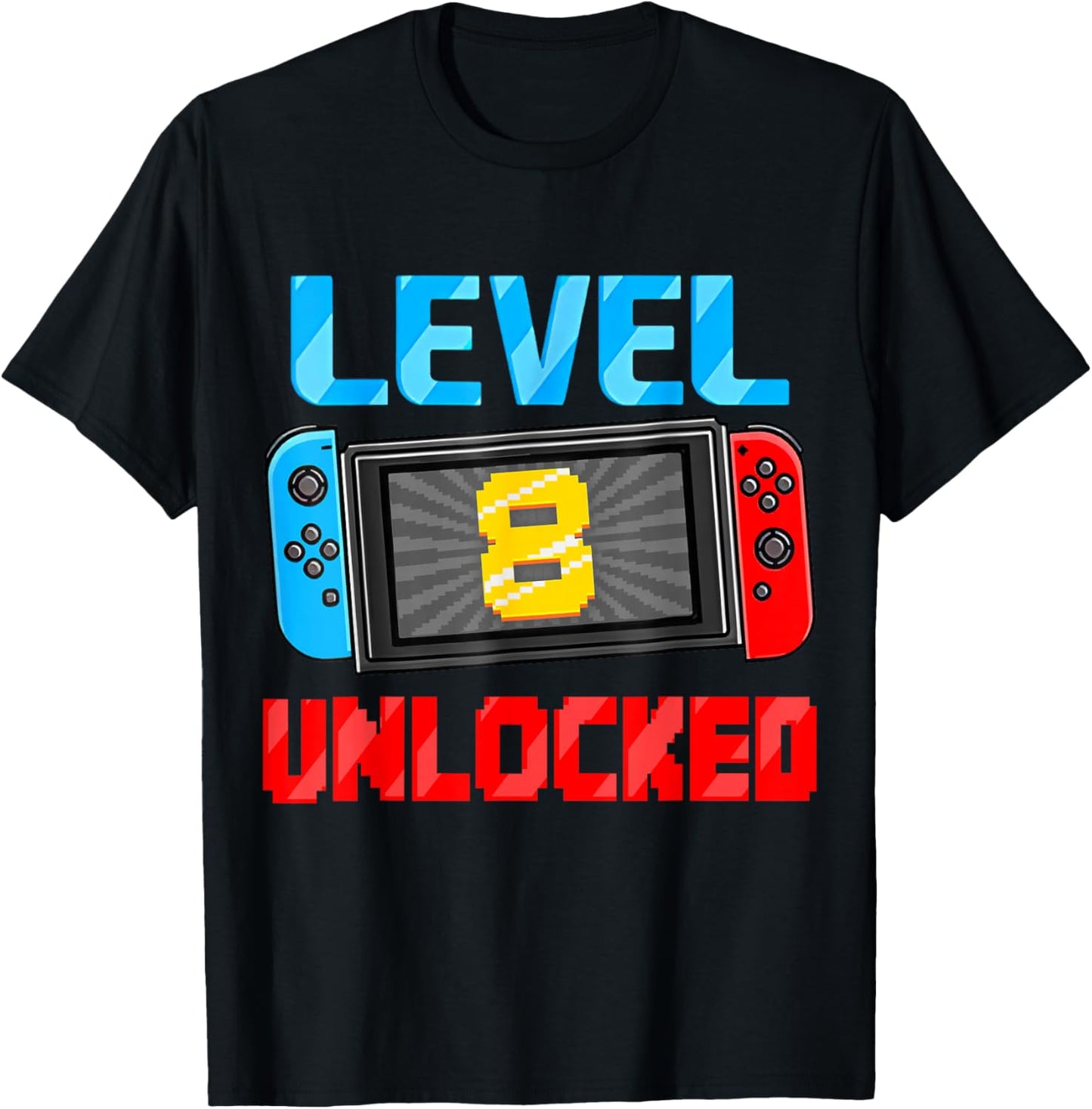 Level 8 Unlocked Gamer 8th Birthday Gift Video Game Boys T-Shirt - T-Shirt | Black