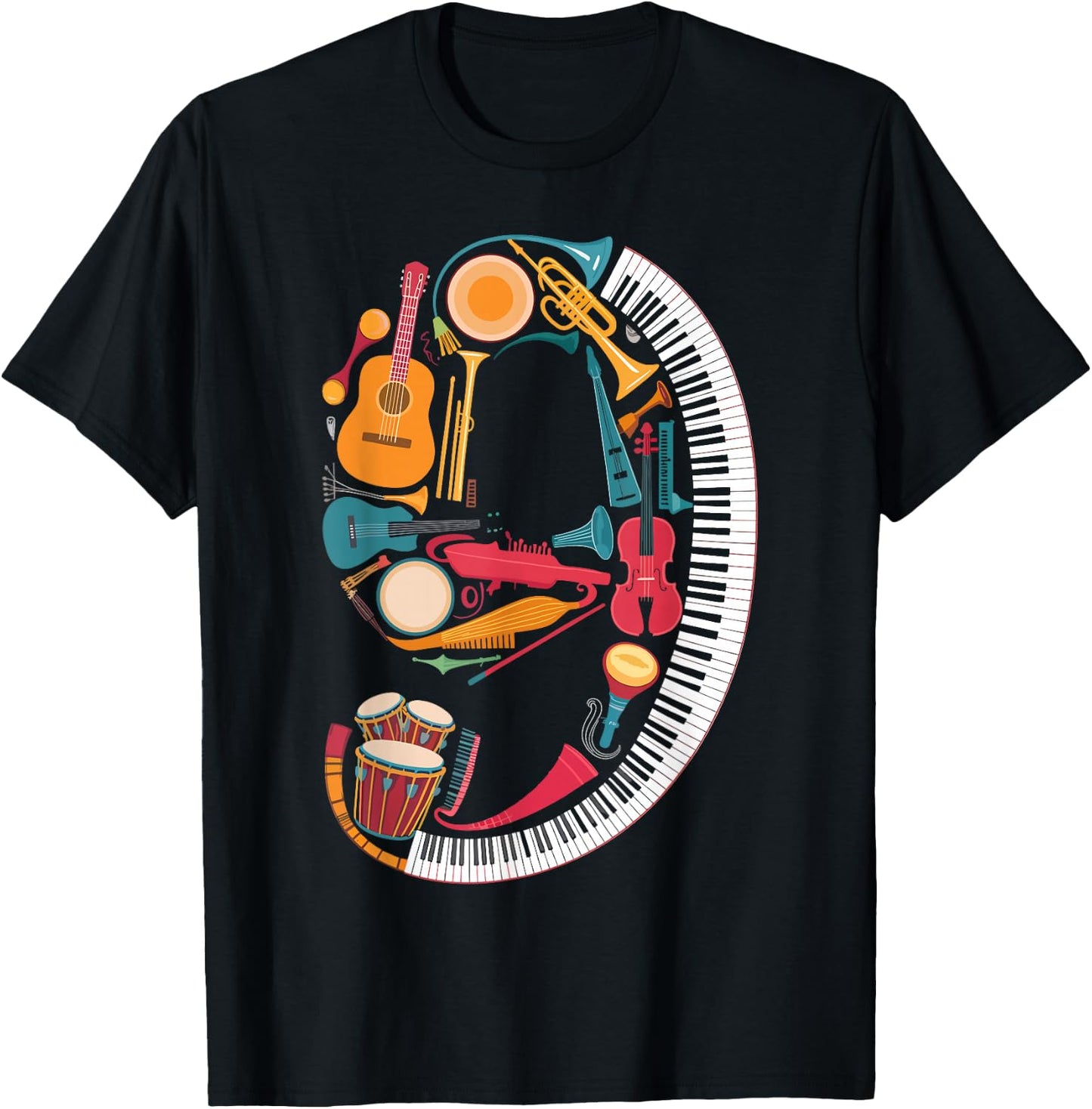 Musical Instruments Theme 9th Birthday Musician Music Player T-Shirt - T-Shirt | Black