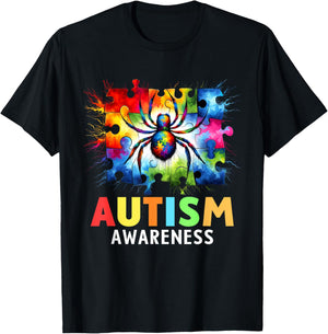 Spider Autism Awareness Autistic Colorful T-Shirt - T-Shirt | Black