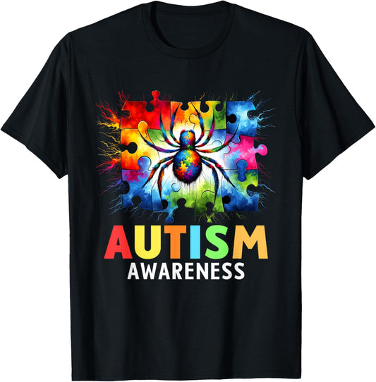 Spider Autism Awareness Autistic Colorful T-Shirt - T-Shirt | Black