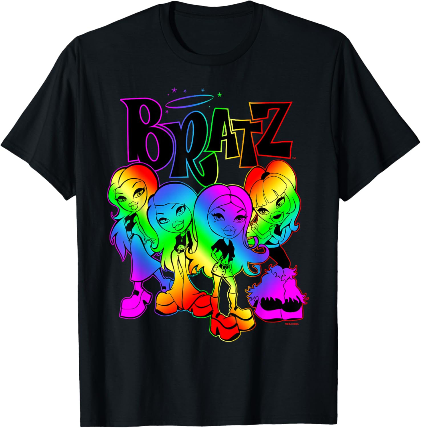 Bratz Group Shot Rainbow Gradient T-Shirt - T-Shirt | Black