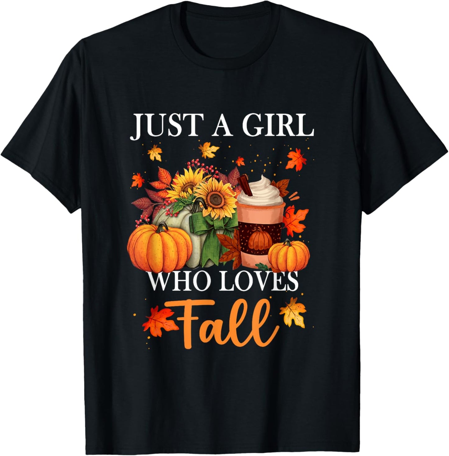Just Girl Who Loves Fall Season Pumpkin Spice Leaves Autumn T-Shirt - T-Shirt | Black