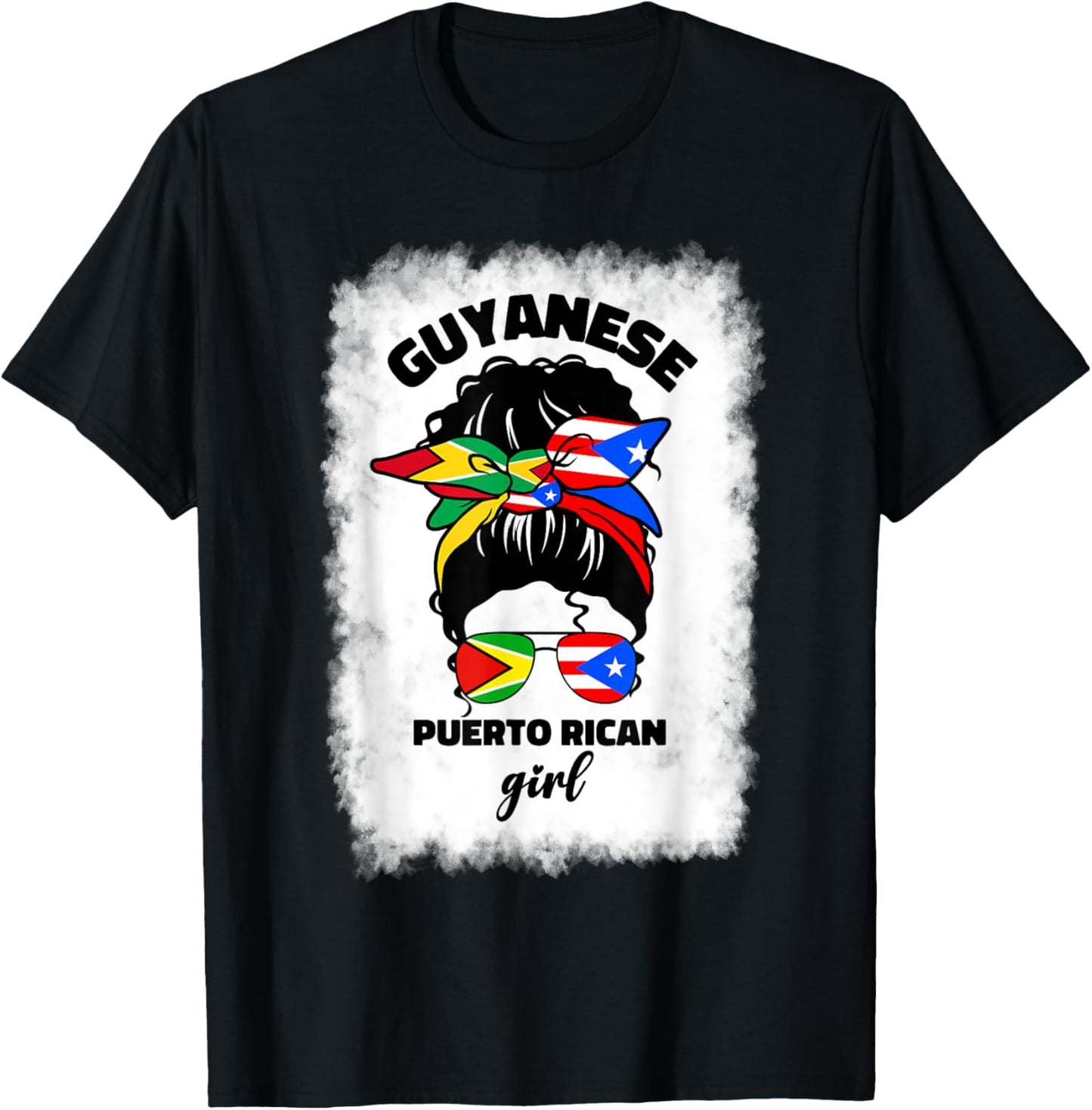Half Guyanese And Puerto Rican Rico Guyana Flag Afro Girl T-Shirt - T-Shirt | Black