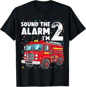 Fire Truck Toddler 2nd Birthday Sound the Alarm I'm 2 Gift T-Shirt - T-Shirt | Black