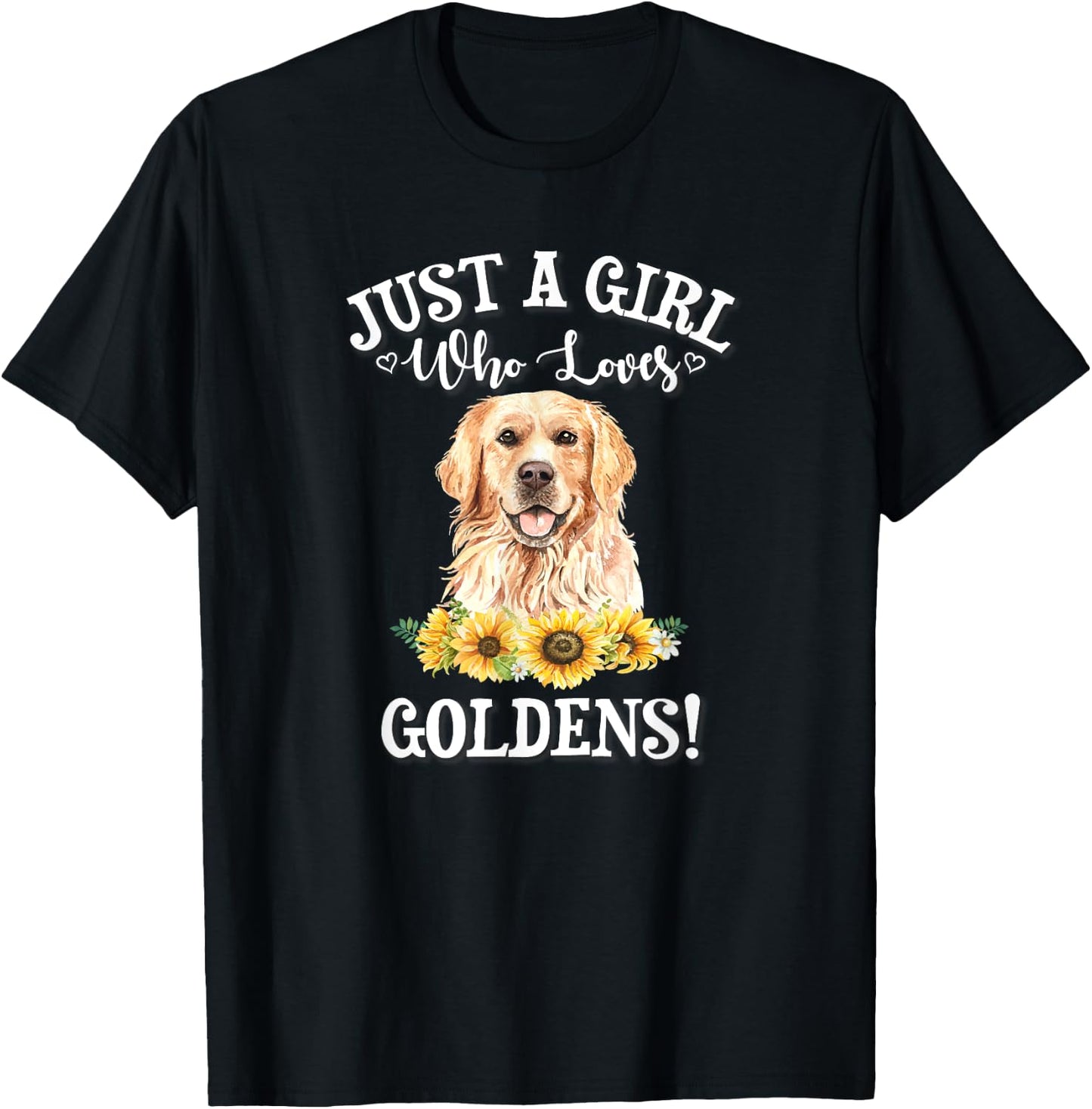 Cute Funny Watercolor Flower Girl Who Loves Goldens Lover T-Shirt - T-Shirt | Black