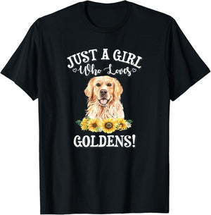 Cute Funny Watercolor Flower Girl Who Loves Goldens Lover T-Shirt - T-Shirt | Black