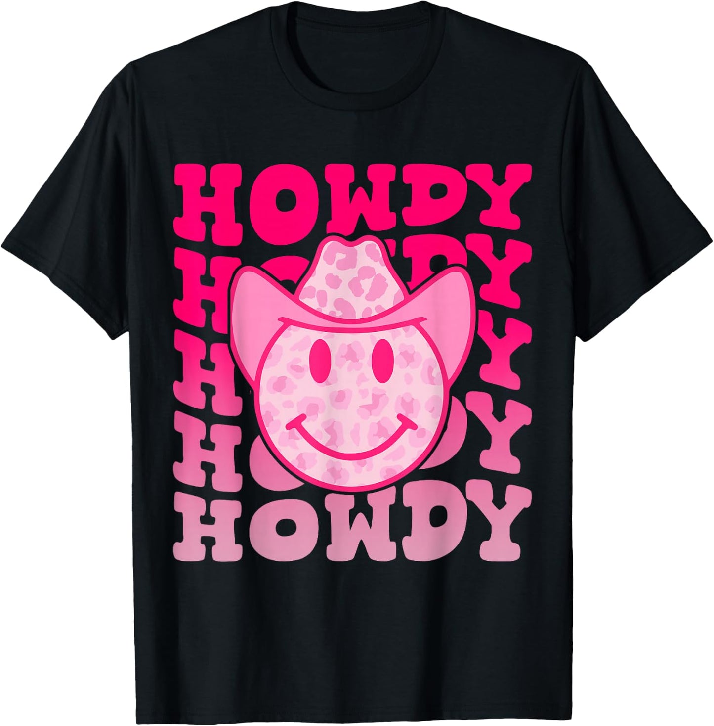 Pink Howdy Smile Face Rodeo Western Country Southern Cowgirl T-Shirt - T-Shirt | Black